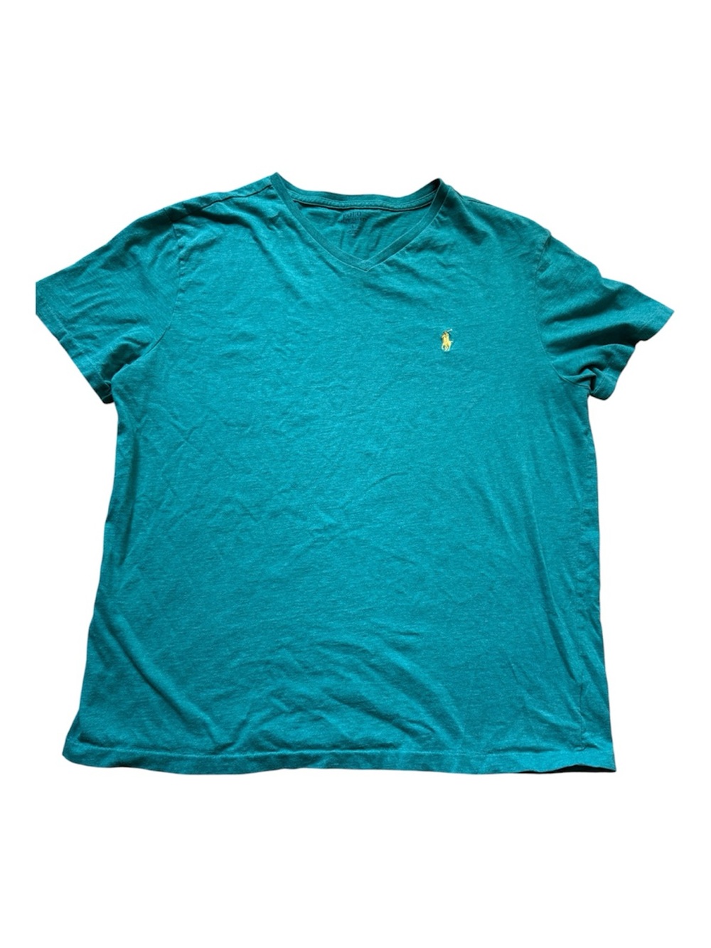 Polo Ralph Lauren Teal Green V-Neck Short Sleeve Cotton Tee Shirt Large